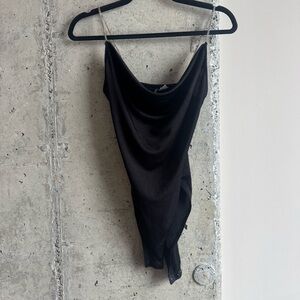 Divided Black Draped Top With Rhinestone Straps Size XS